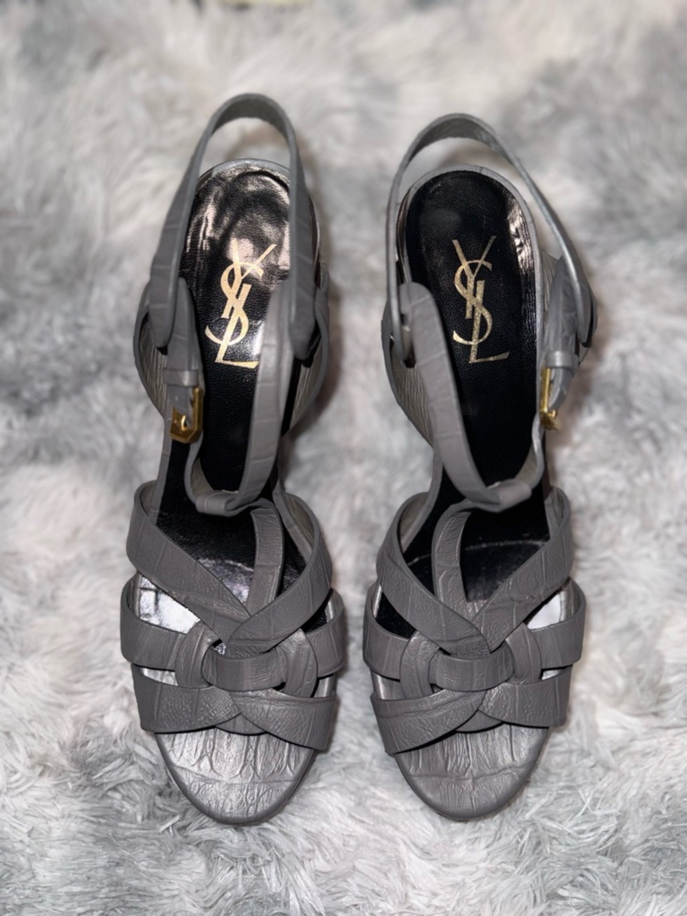YSL Saint Laurent Tribute Gray croc leather High Heels - Picture 3 of 7